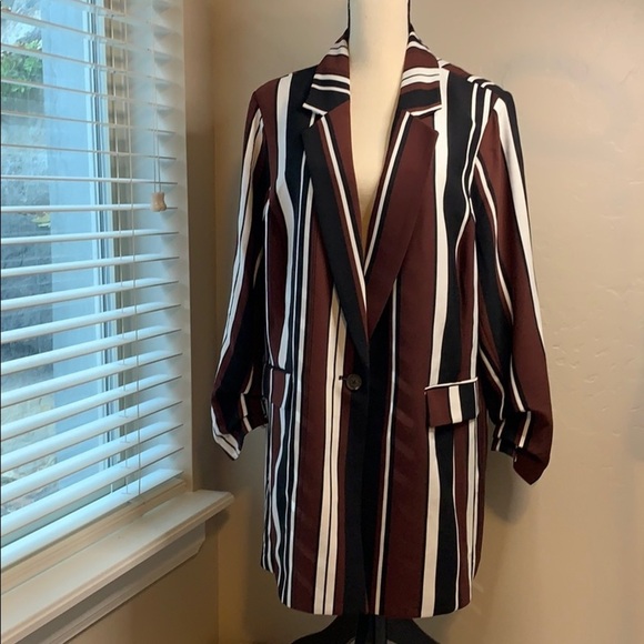 Alfani Striped Black White Burgundy Suit Jacket - Picture 1 of 3